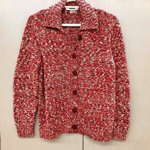 ALIA Petite Women's Button Front Knit Cardigan Collar  Size M Cozy Multicolor